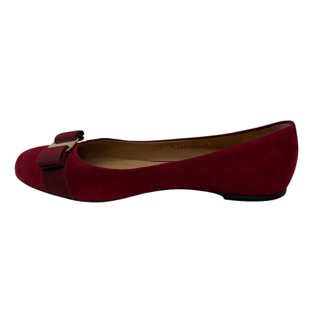 Salvatore Ferragamo Red Suede Flats with Grograin Bow and Gold Hardware