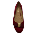 Load image into Gallery viewer, Salvatore Ferragamo Red Suede Flats with Grograin Bow and Gold Hardware
