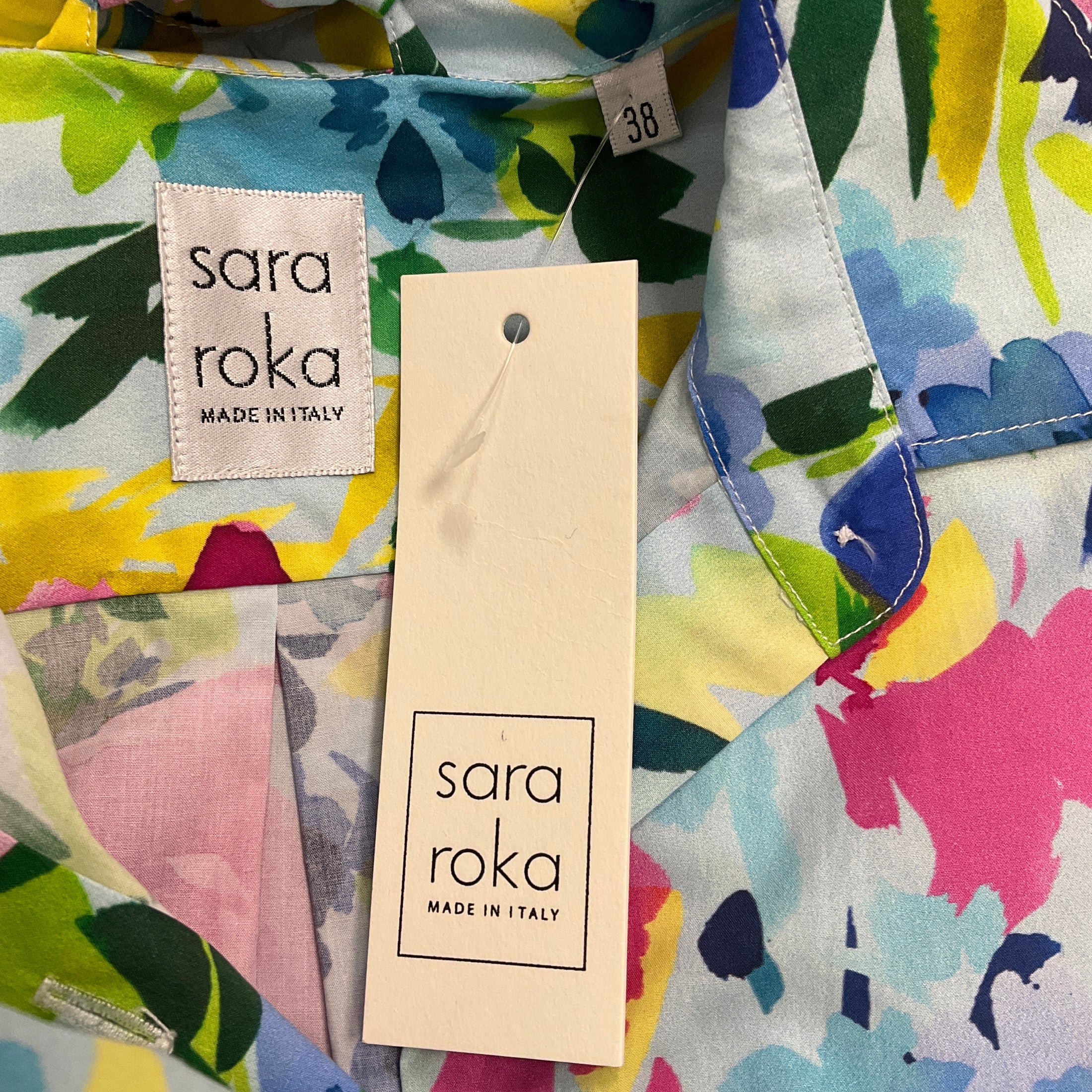 Sara Roka Light Blue Multi Naxa Floral Sleeveless Cotton Dress