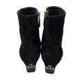 Load image into Gallery viewer, Chanel Black / Gold CC Logo Chain Heel Cap Toe Suede Boots
