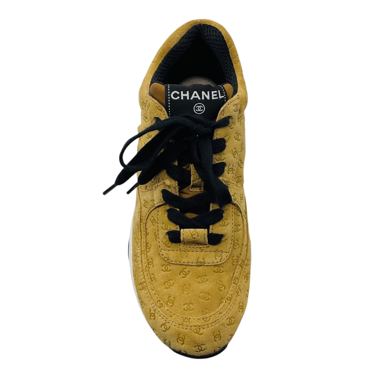 Chanel Tan CC Logo Embossed Coco Mark Suede Sneakers