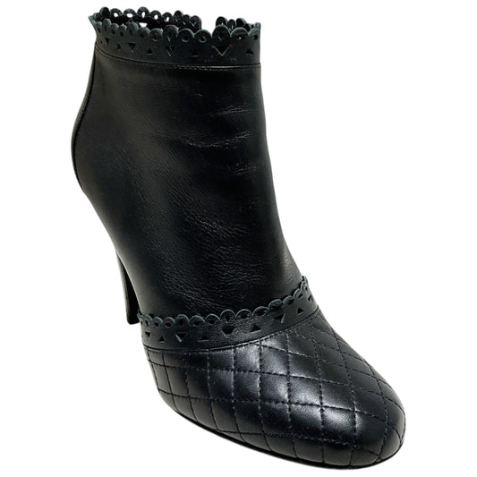 Chanel Black Leather Scallop Trip Ankle Boots with Quilted Toe
