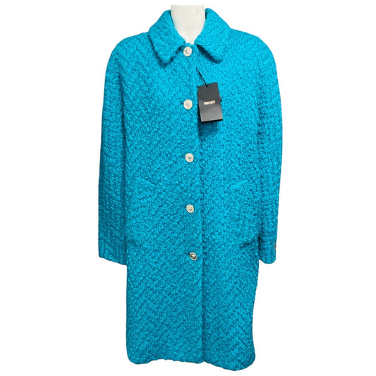 Versace Turquoise Astrakan Boucle Wool Coat with Medusa Buttons