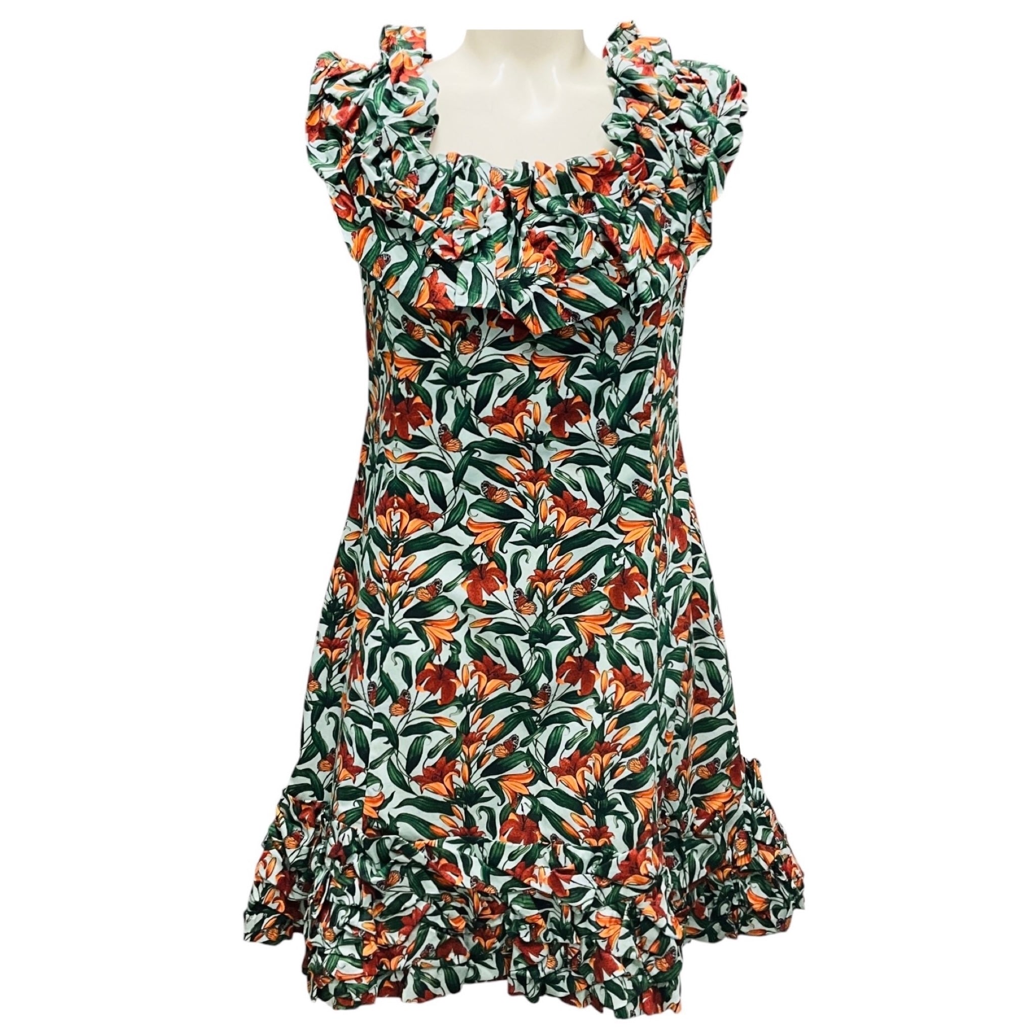 Agua by Agua Bendita Azul Multi Jardin Monarca Ruffled Mini Dress