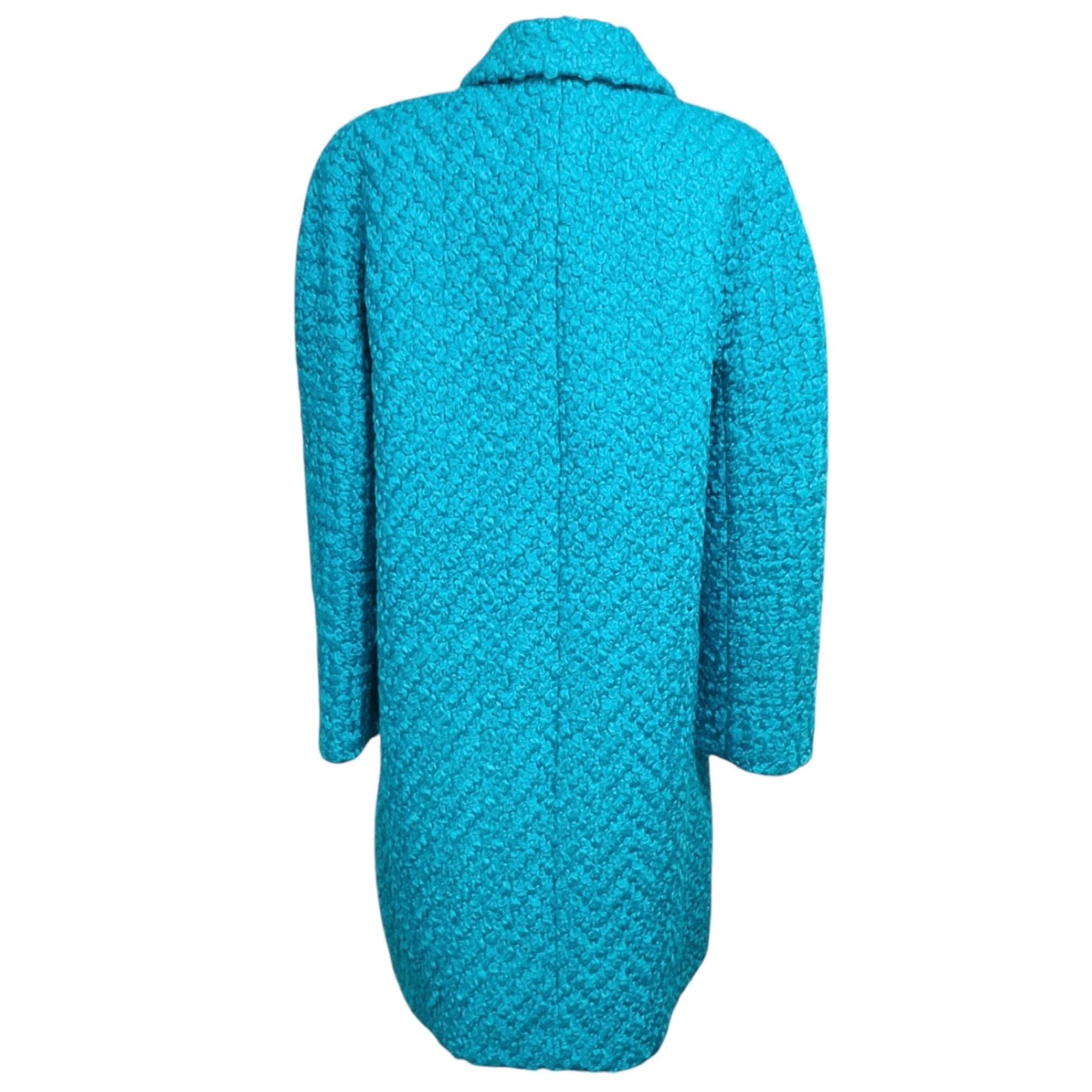 Versace Turquoise Astrakan Boucle Wool Coat with Medusa Buttons