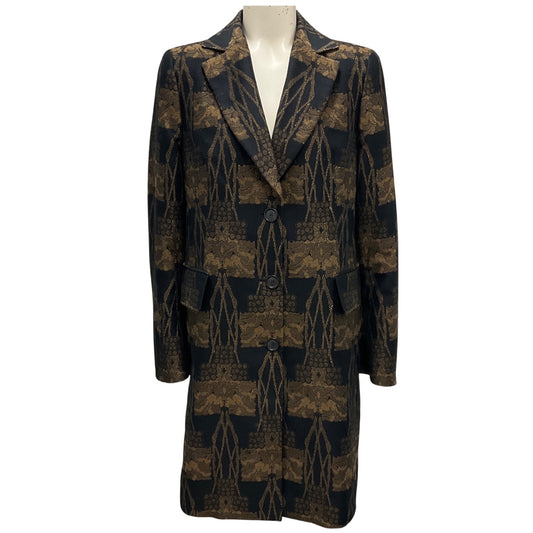 Akris Black / Brown / Gold Metallic Jacquard Coat