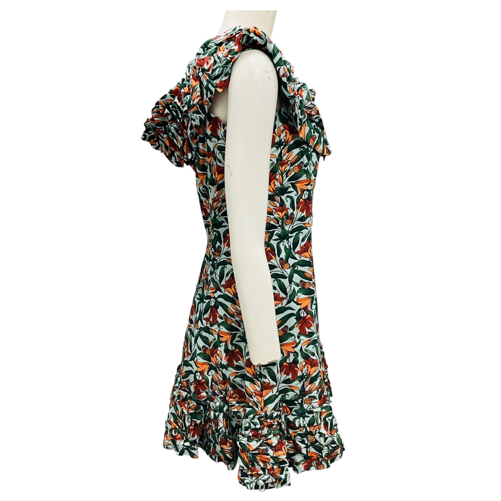 Agua by Agua Bendita Azul Multi Jardin Monarca Ruffled Mini Dress