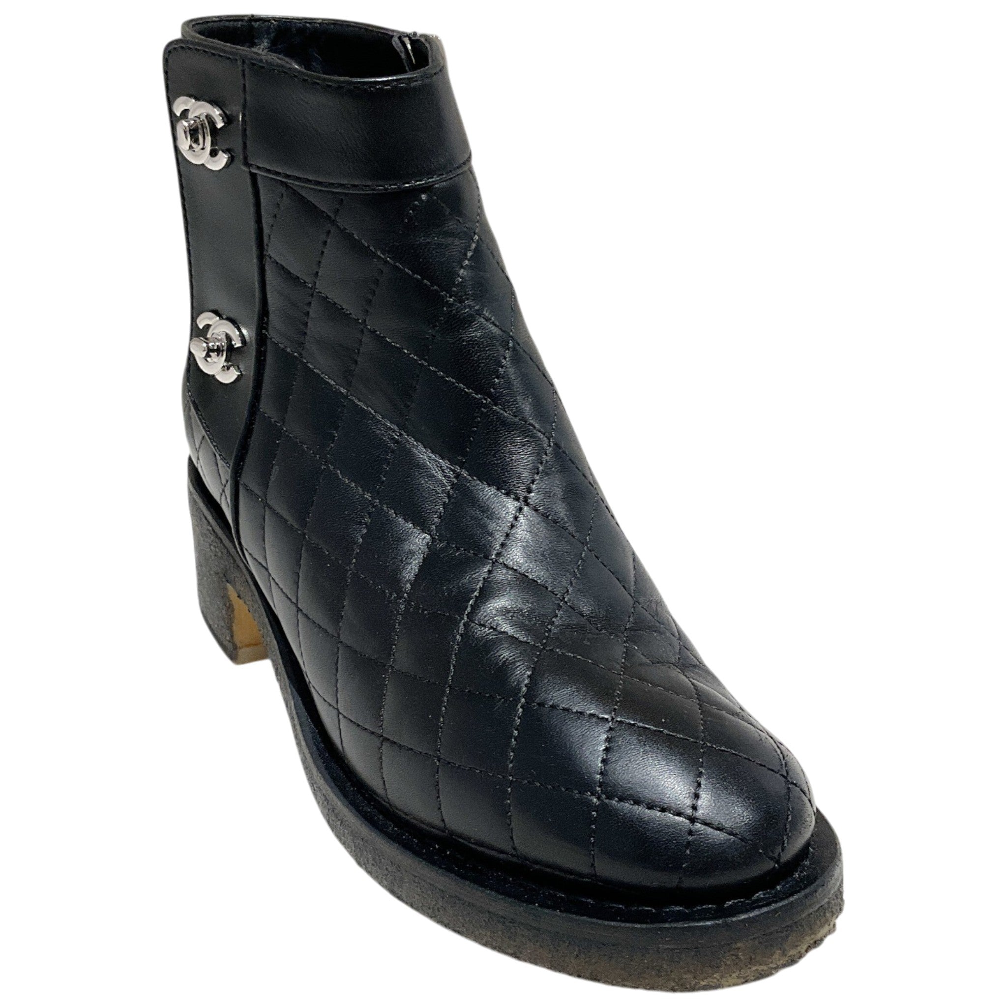 Chanel Black / Silver Cocomark Turnlock Quilted Calfskin Short Boots