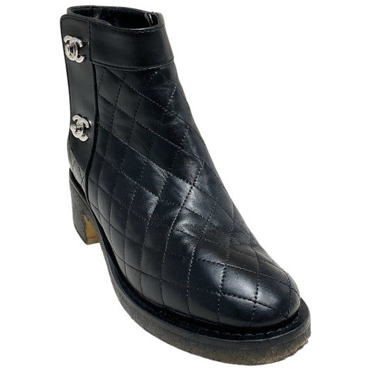 Chanel Black / Silver Cocomark Turnlock Quilted Calfskin Short Boots