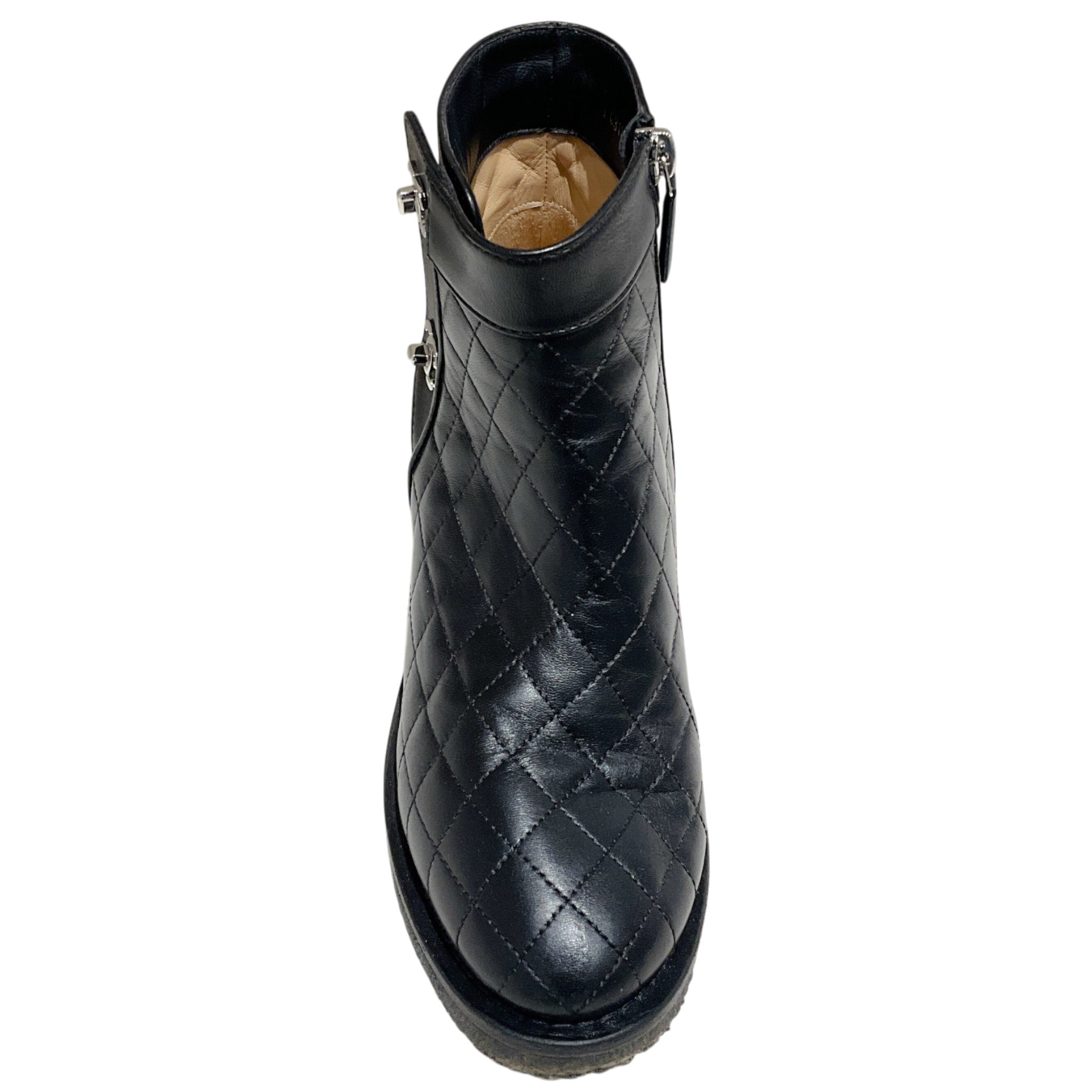 Chanel Black / Silver Cocomark Turnlock Quilted Calfskin Short Boots
