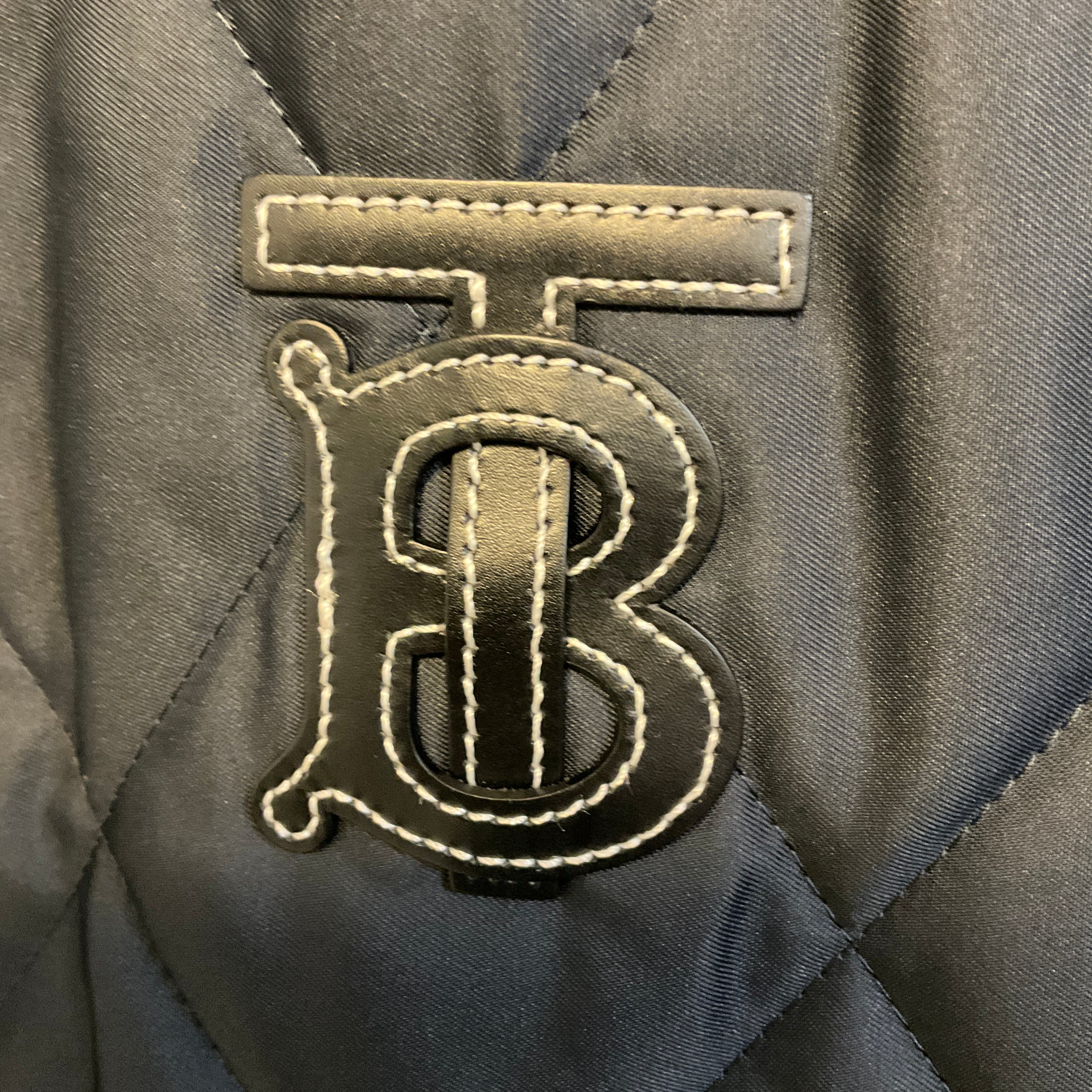 Burberry Navy Blue Quilted Zip Front Nova Check Lined Jacket with Patch Detail and Corduroy Collar