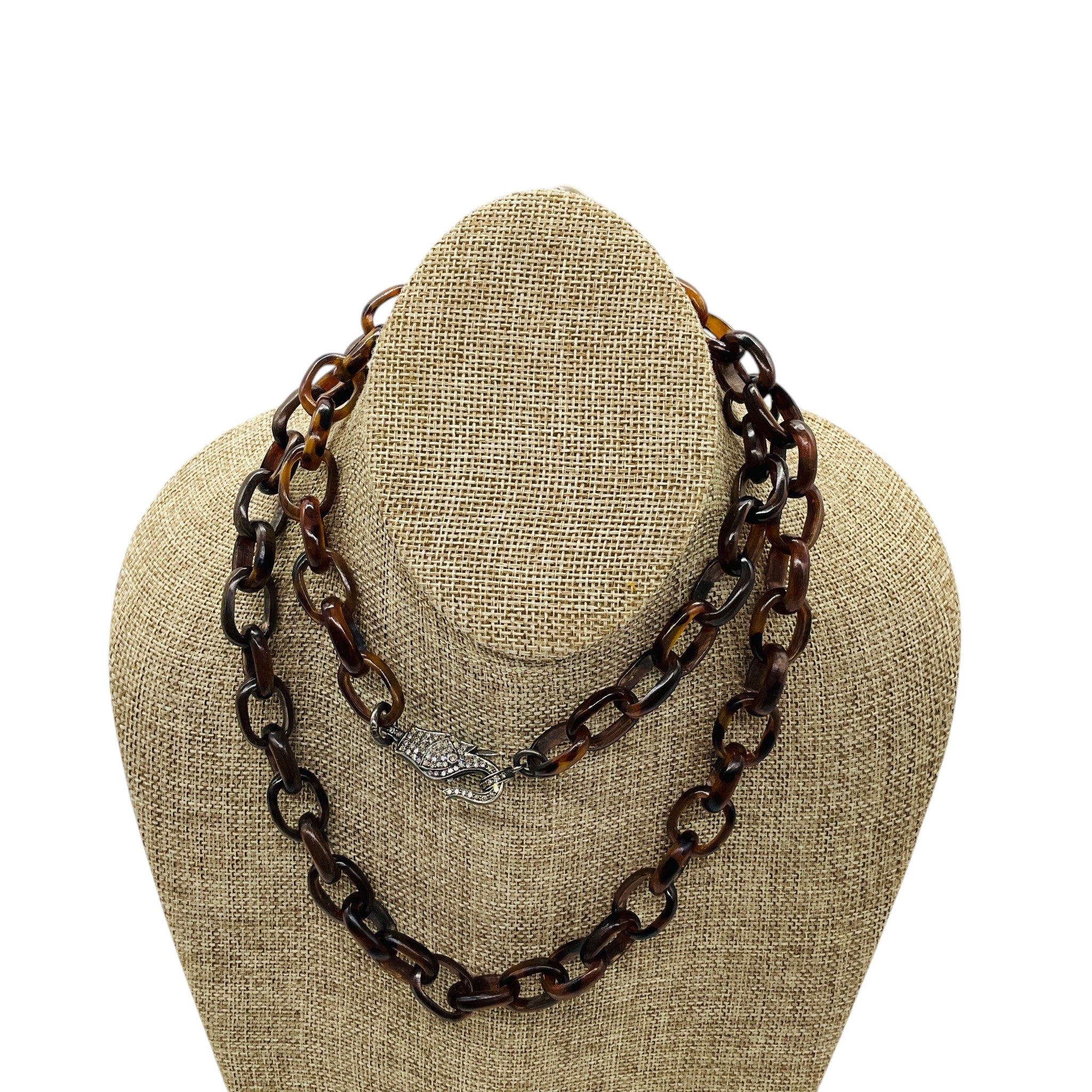 Loree Rodkin Brown Tortoiseshell Resin Chain Necklace with Pave Diamonds