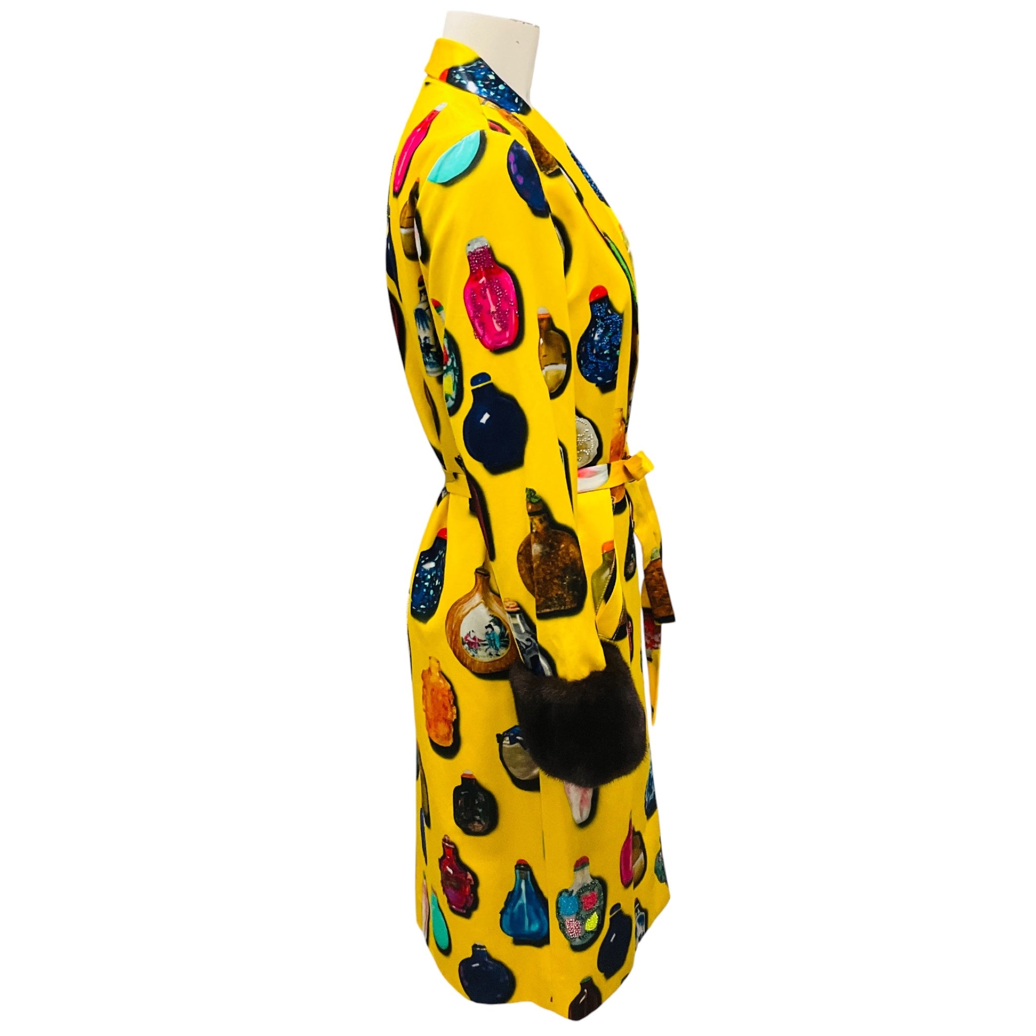 Libertine Yellow Snuff Bottles Smoking Jacket with Fur and Crystals