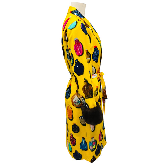 Libertine Yellow Snuff Bottles Smoking Jacket with Fur and Crystals