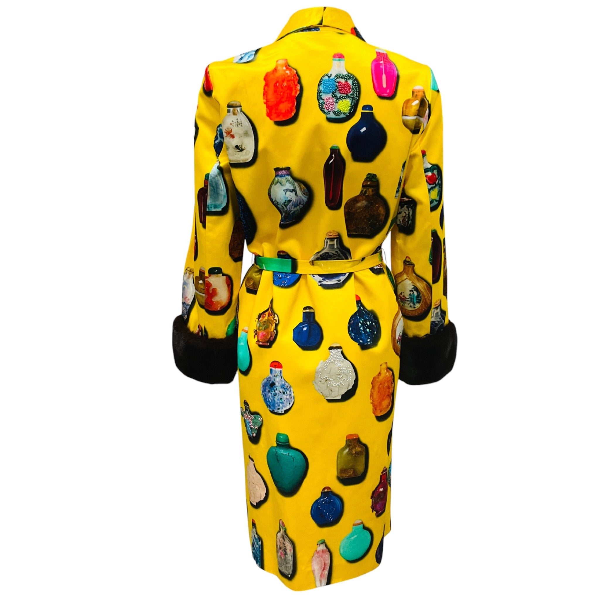Libertine Yellow Snuff Bottles Smoking Jacket with Fur and Crystals