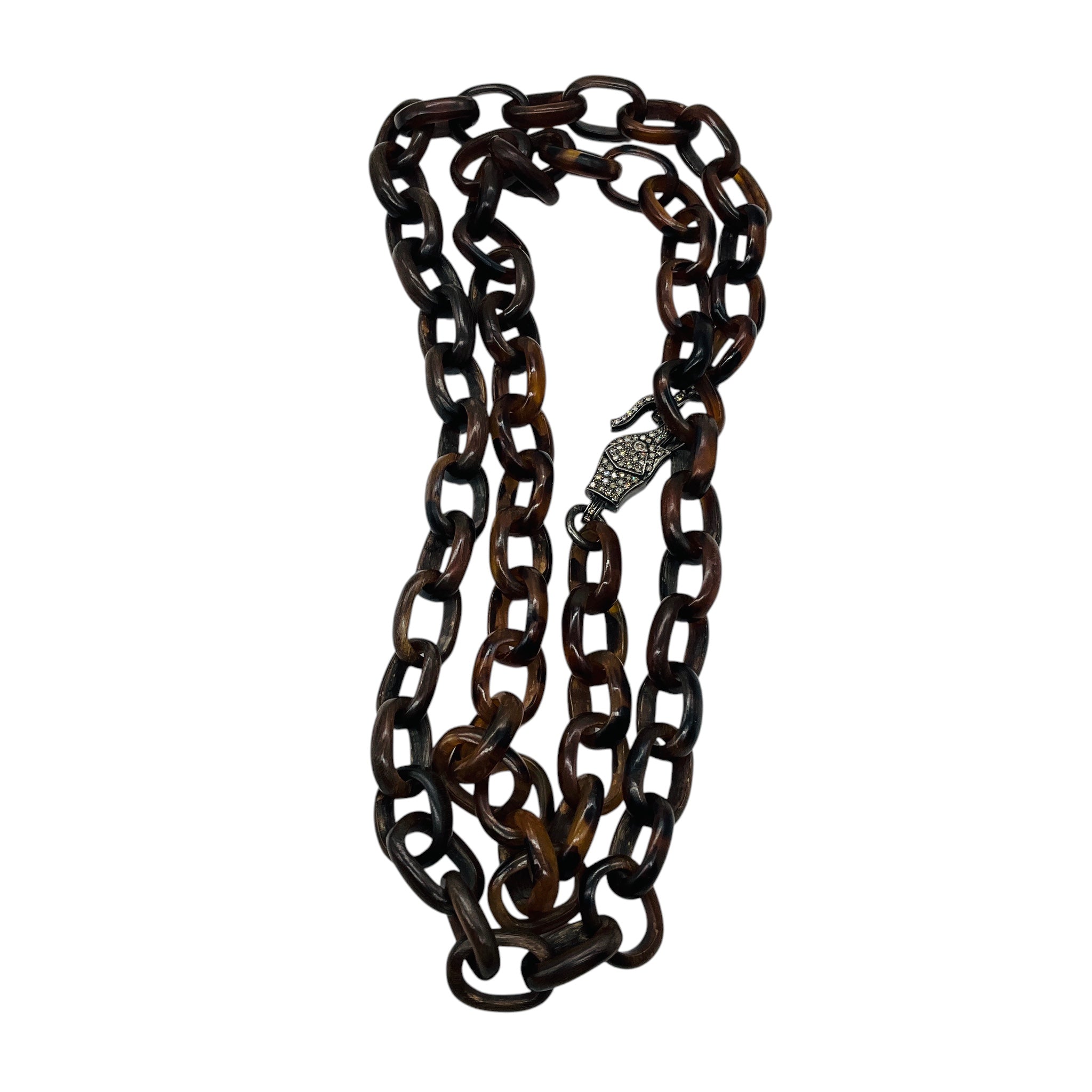 Loree Rodkin Brown Tortoiseshell Resin Chain Necklace with Pave Diamonds