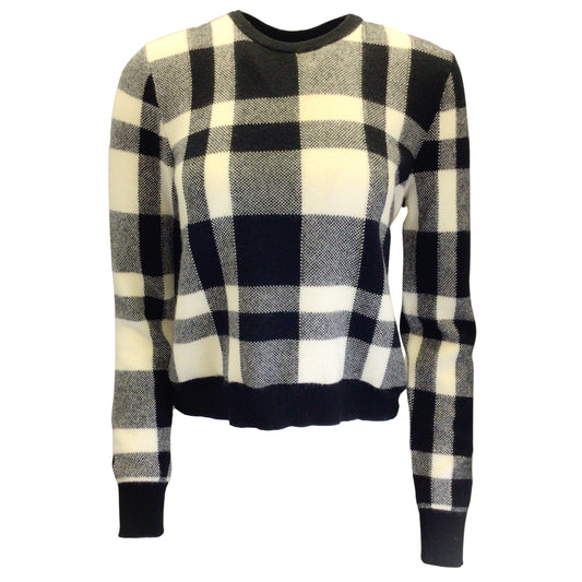 Ralph Lauren Collection Black / Ivory Checkered Long Sleeved Cashmere Knit Pullover Sweater