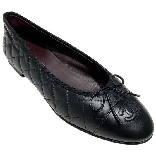 Chanel Black Aged Calfskin Ballet Flats
