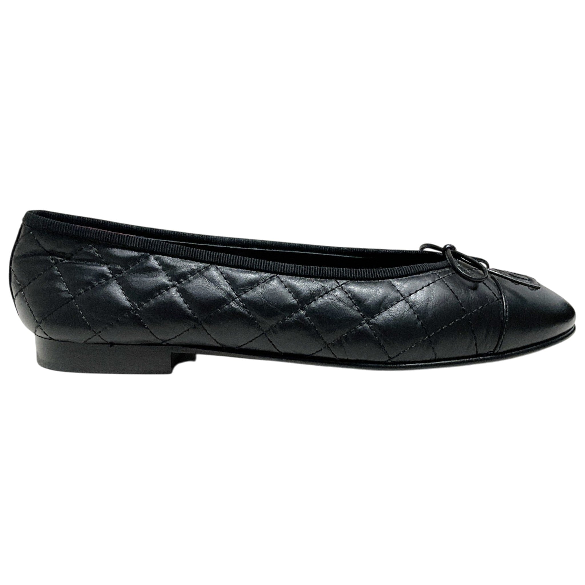 Chanel Black Aged Calfskin Ballet Flats