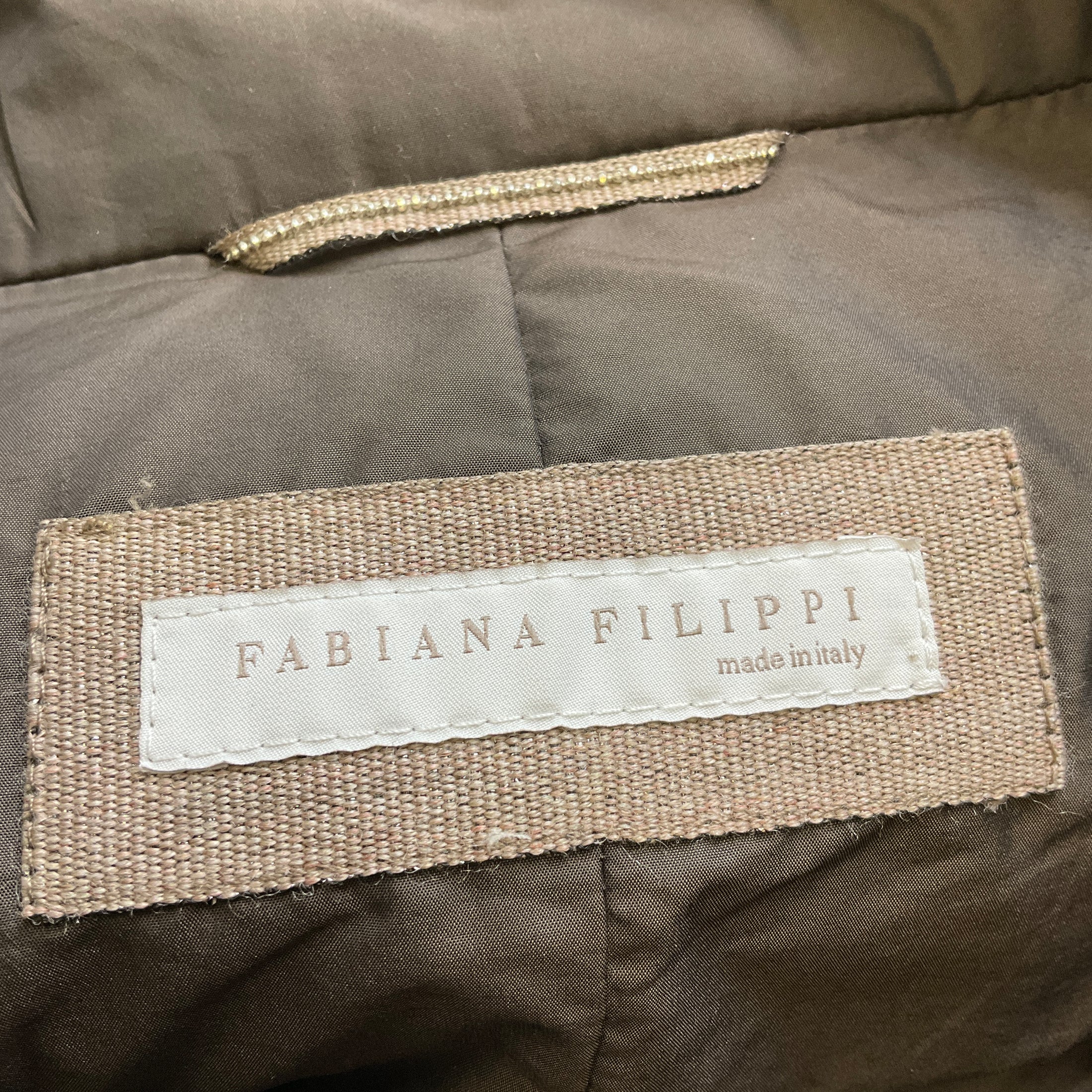 Fabiana Filippi Brown / Grey Shearling Trimmed Nylon Puffer Vest