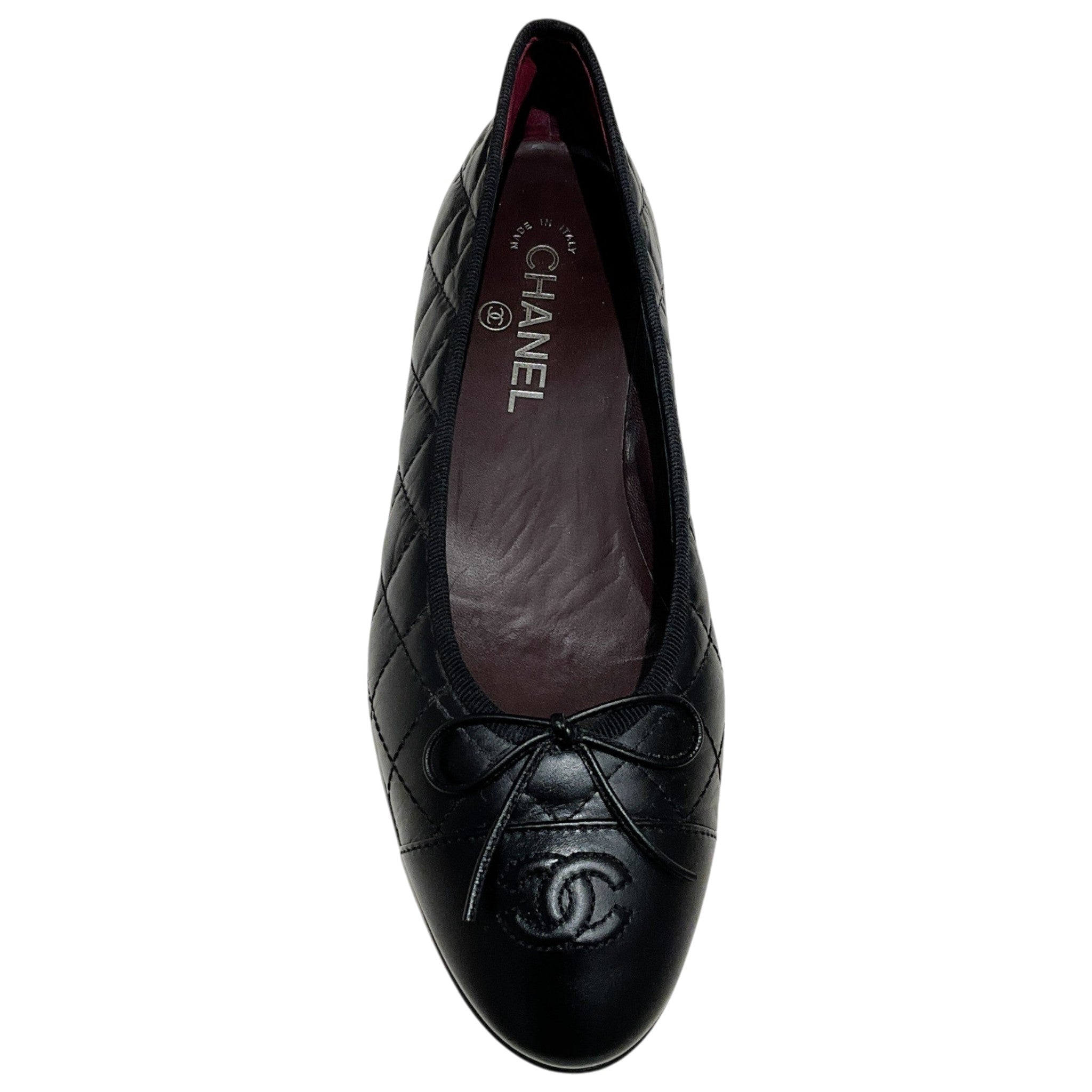 Chanel Black Aged Calfskin Ballet Flats