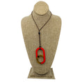 Load image into Gallery viewer, Hermes Red / Buffalo Horn Large Meyance Pendant Necklace on Adjustable Brown Cord
