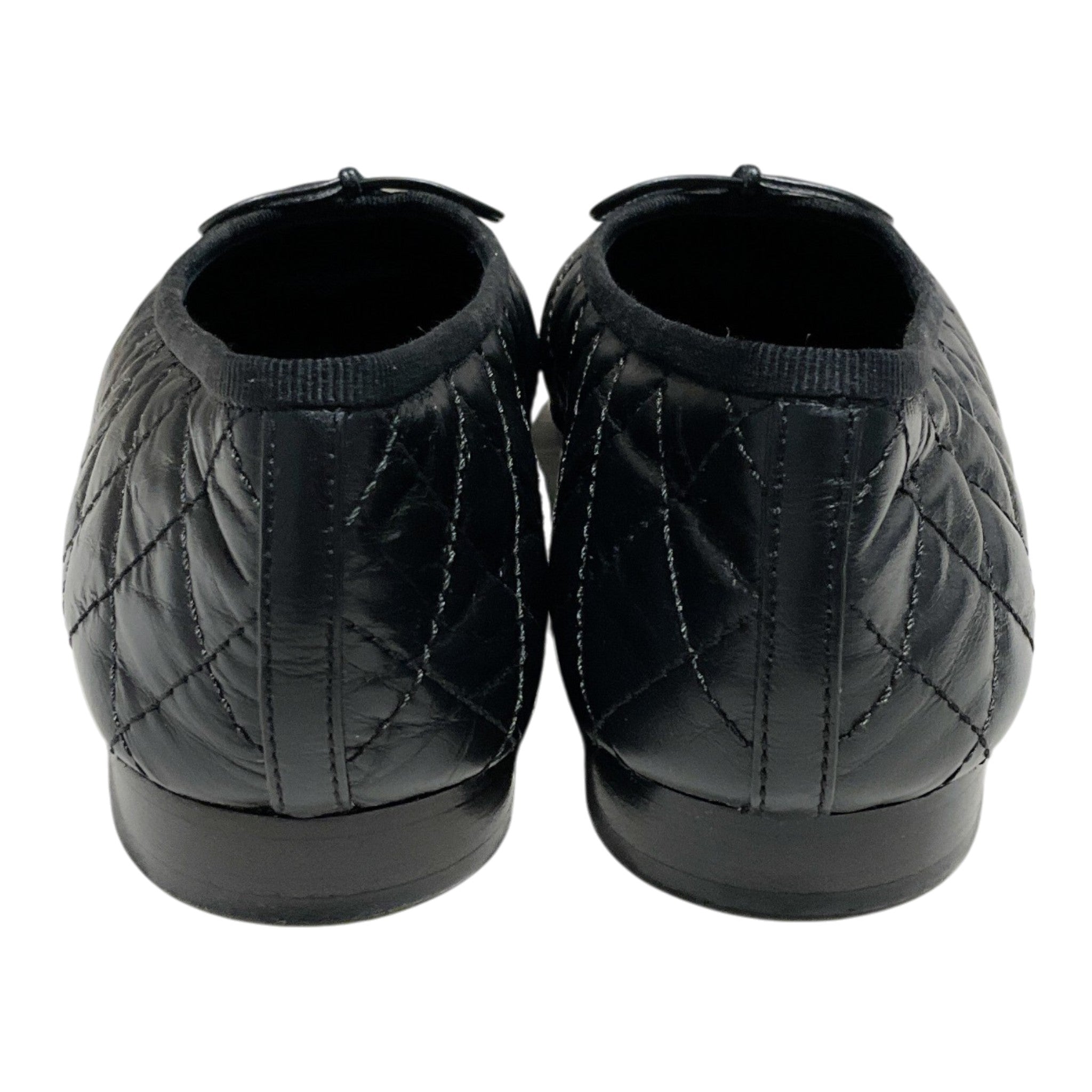 Chanel Black Aged Calfskin Ballet Flats
