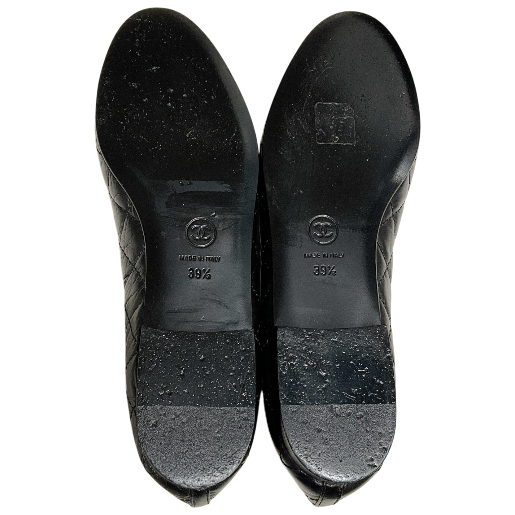 Chanel Black Aged Calfskin Ballet Flats