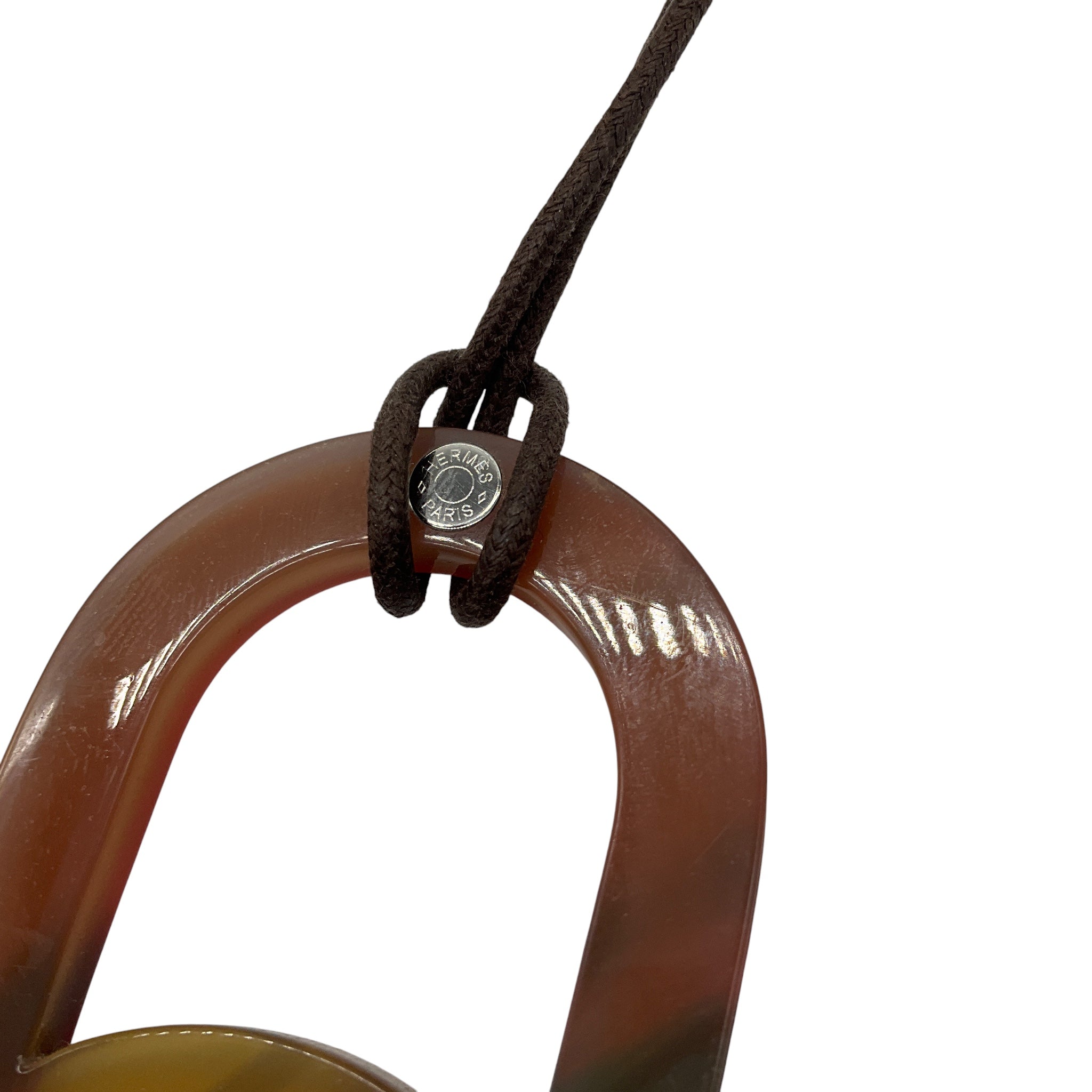 Hermes Red / Buffalo Horn Large Meyance Pendant Necklace on Adjustable Brown Cord