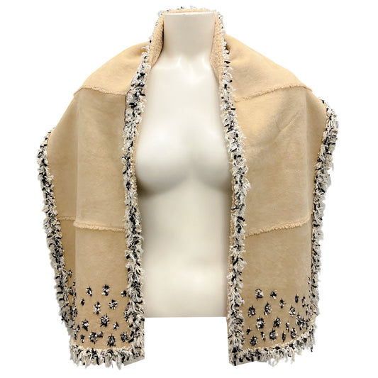 Chanel Beige 2005 Tweed Trimmed Lamb Shearling Scarf