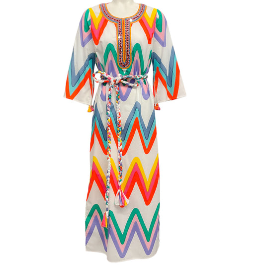 Figue White Multi Chevron Bianca Kaftan
