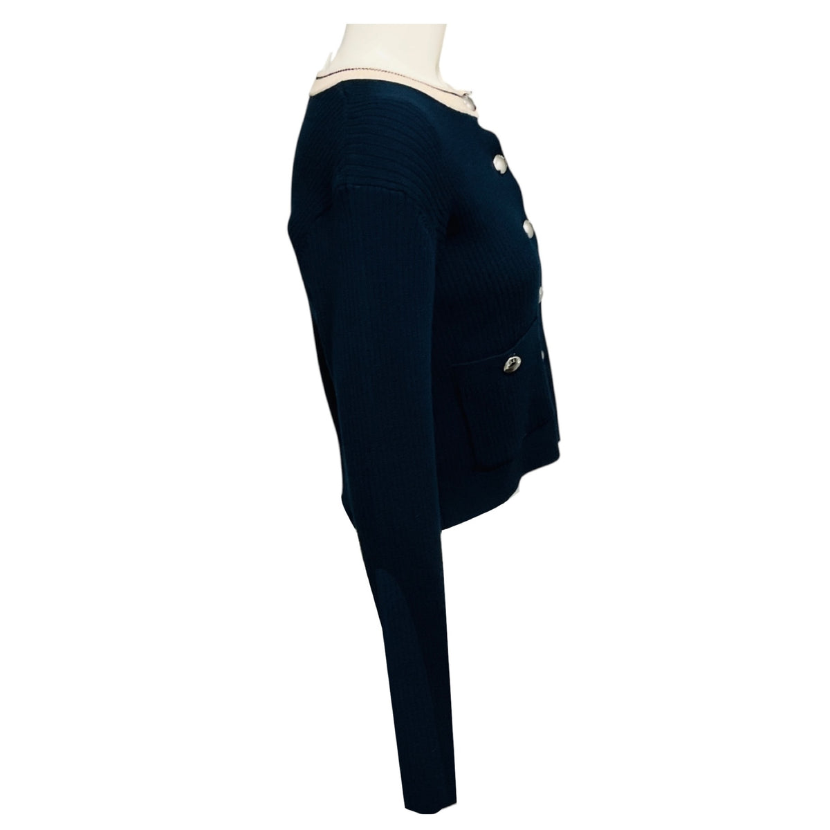 Sablyn Midnight Navy Blue Helena Cropped Cardigan with Contrast Neckline