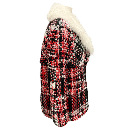 Rag & Bone Red / Black / Ivory Shearling Collar Plaid Coat