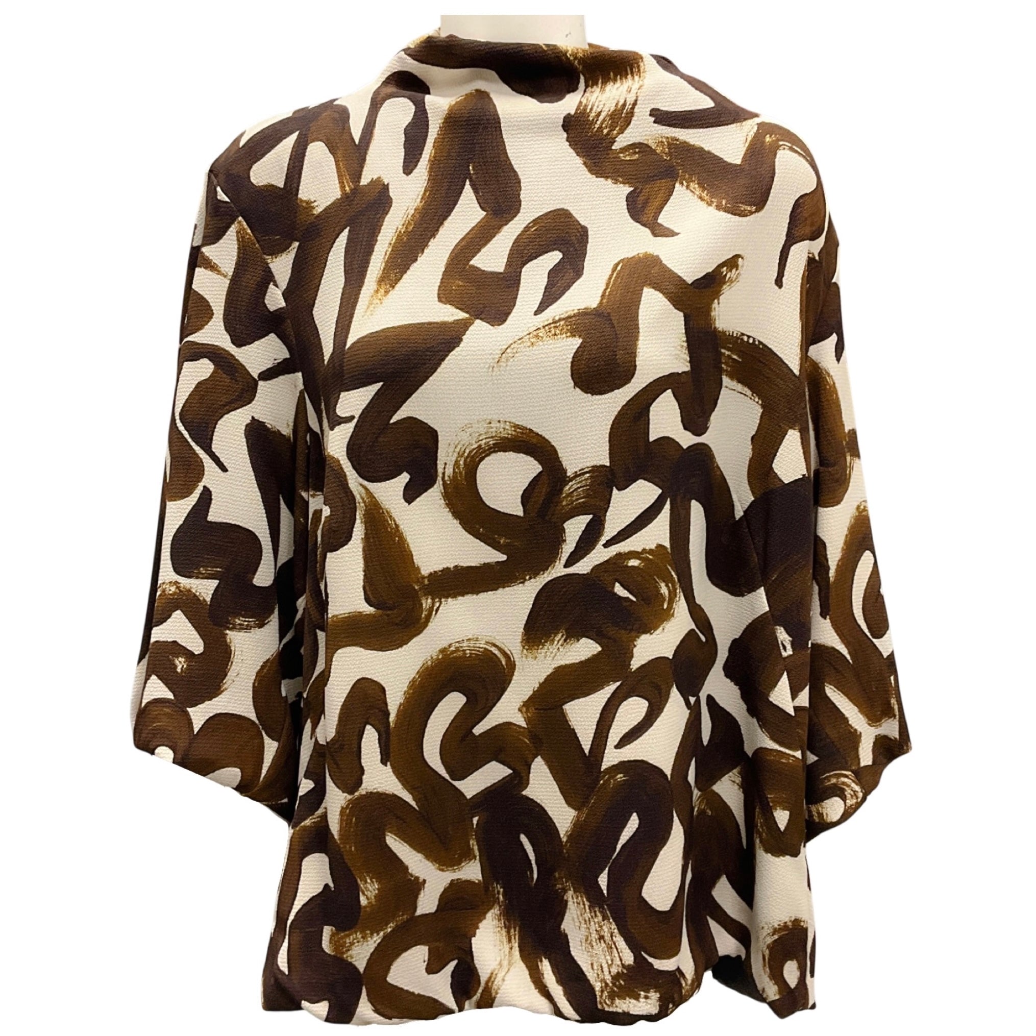 Dries Van Noten Brown / Beige Printed Crepe Blouse