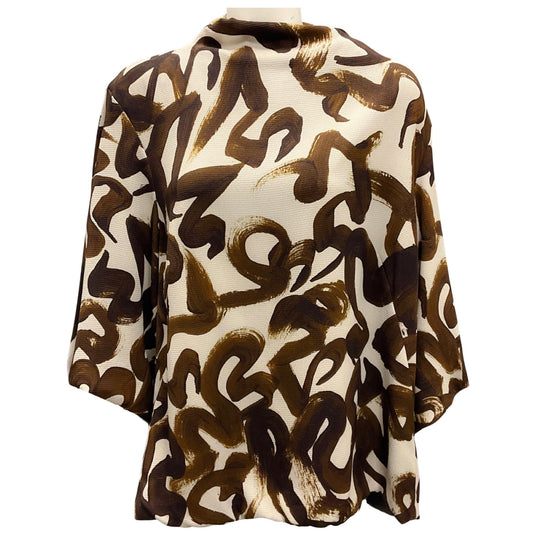 Dries Van Noten Brown / Beige Printed Crepe Blouse