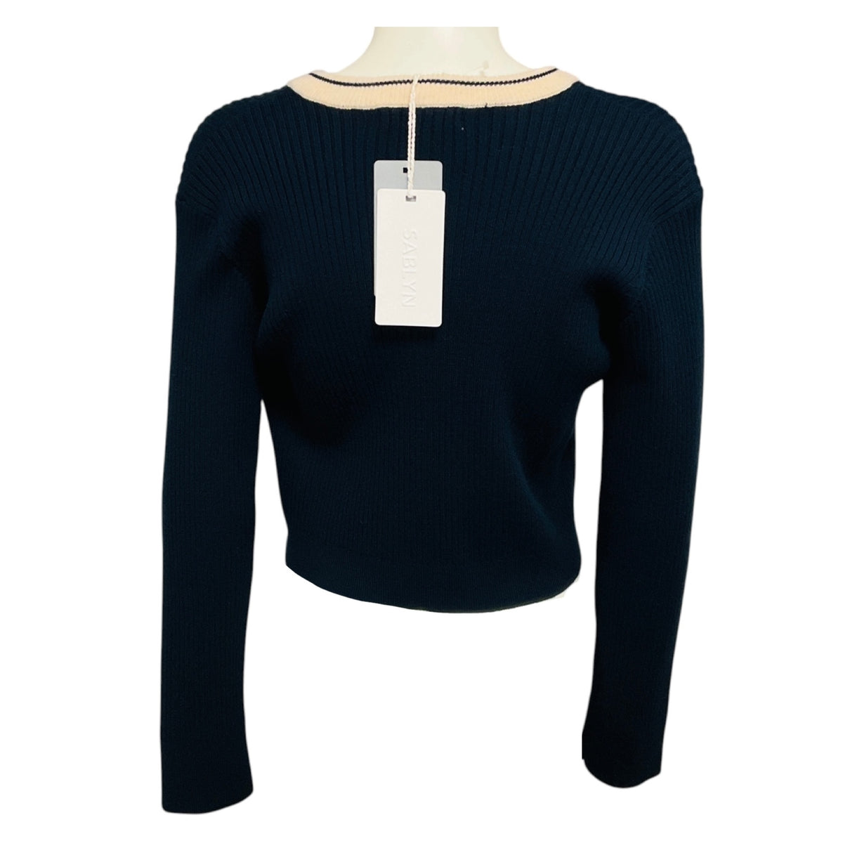 Sablyn Midnight Navy Blue Helena Cropped Cardigan with Contrast Neckline