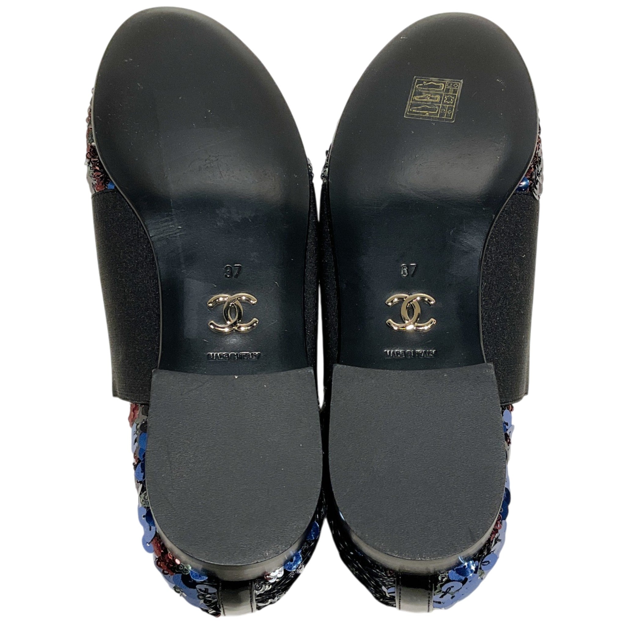 Chanel Black Multi Sequined Stretch Lace Up Oxfords