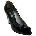 Load image into Gallery viewer, Chanel Black Patent Leather Peep Toe Pumps with Silver Heel

