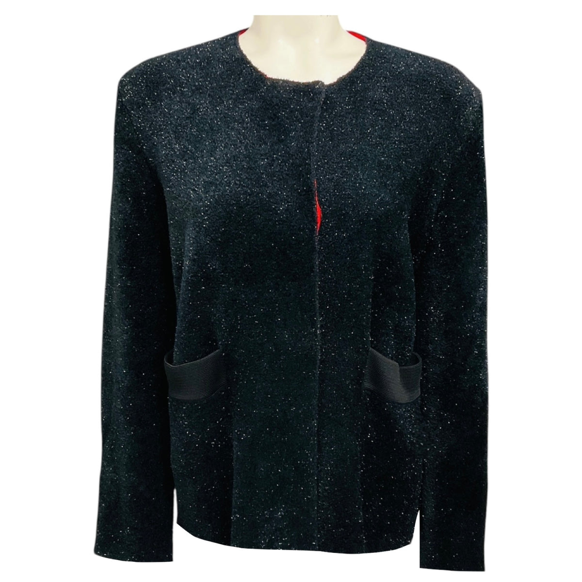 Sonia Rykiel Black Shimmer Knit Cardigan Sweater with Crystal Buttons