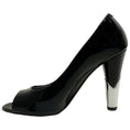 Load image into Gallery viewer, Chanel Black Patent Leather Peep Toe Pumps with Silver Heel
