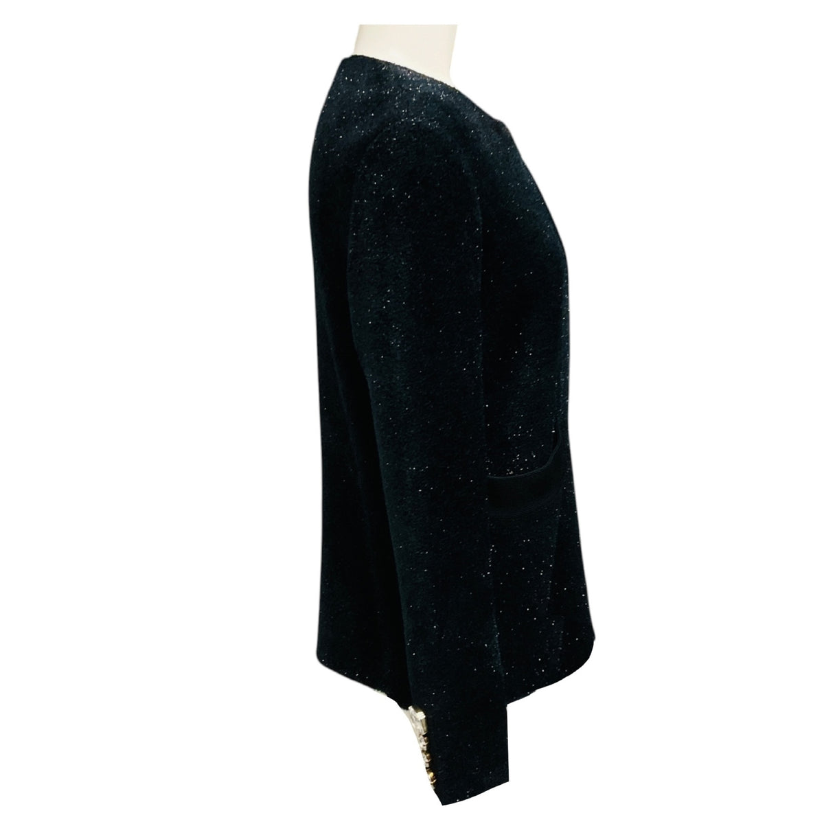 Sonia Rykiel Black Shimmer Knit Cardigan Sweater with Crystal Buttons