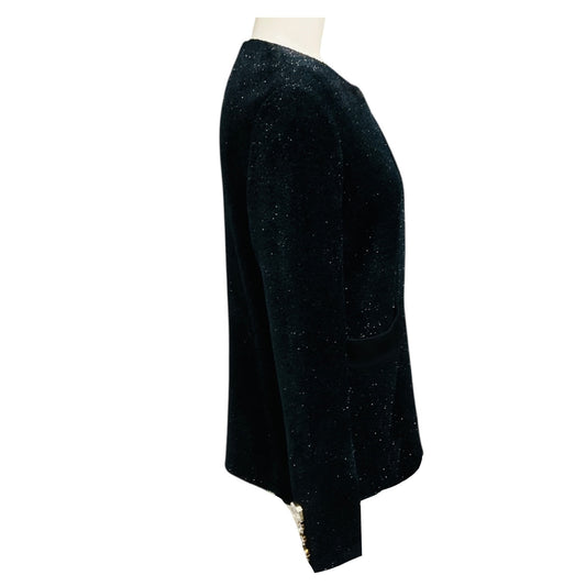 Sonia Rykiel Black Shimmer Knit Cardigan Sweater with Crystal Buttons