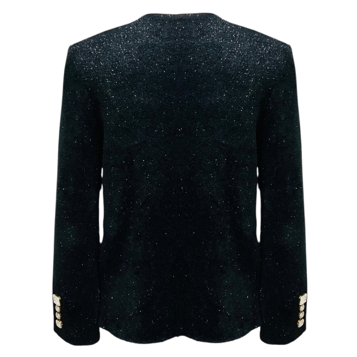 Sonia Rykiel Black Shimmer Knit Cardigan Sweater with Crystal Buttons