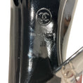 Load image into Gallery viewer, Chanel Black Patent Leather Peep Toe Pumps with Silver Heel
