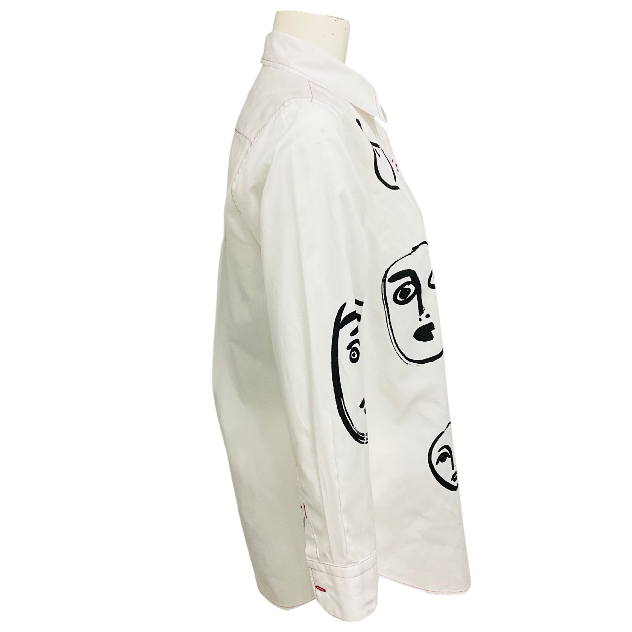 Libertine White / Black Face Print Button Down Cotton Shirt