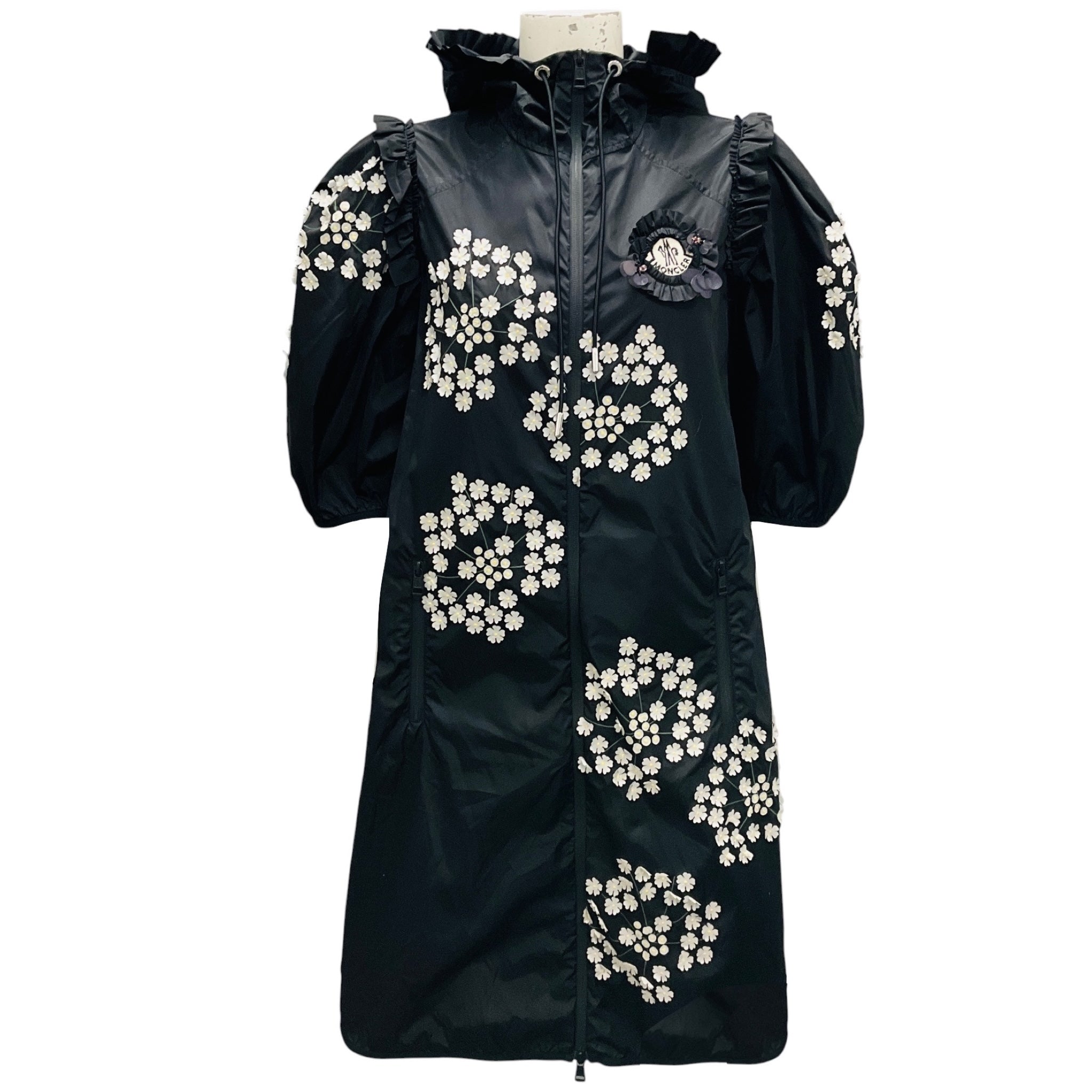 Moncler x Simone Rocha Black / White Floral Applique Primrose Coat