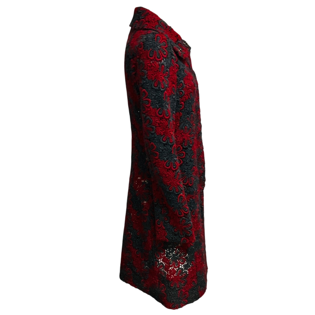 Tuleh Red / Charcoal Grey Floral Embroidered Wool Coat with Silk Lining