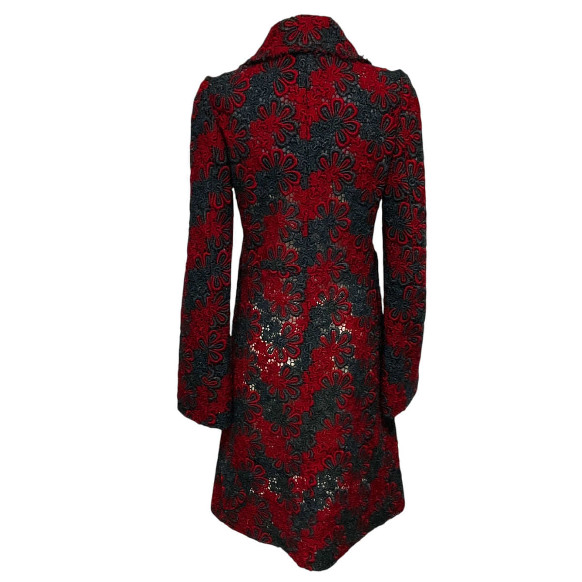 Tuleh Red / Charcoal Grey Floral Embroidered Wool Coat with Silk Lining