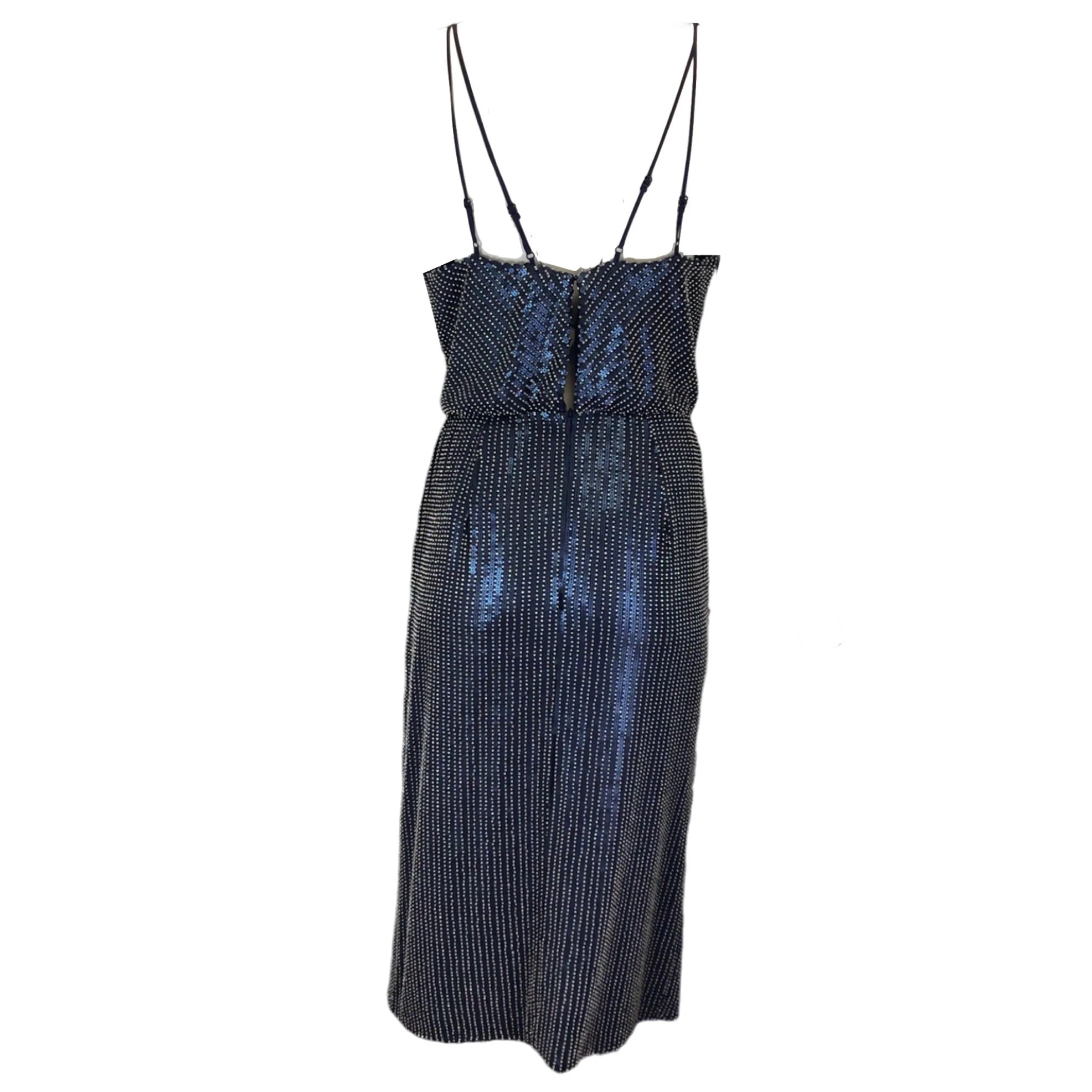 Haney Navy Blue / Silver Bead and Sequin Embellished Dress