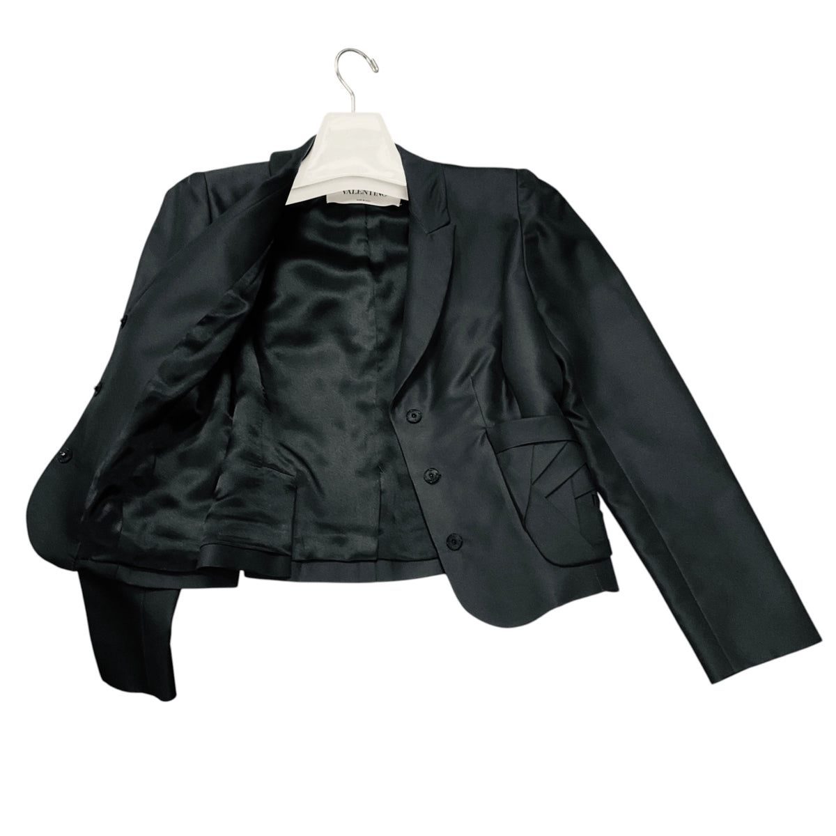 Valentino Black Silk Taffeta Jacket with Rosette Pockets